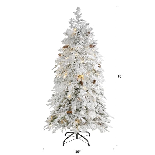 5ft. Pre-Lit Flocked Montana Down Swept Spruce Artificial Christmas Tree with Clear LED Lights